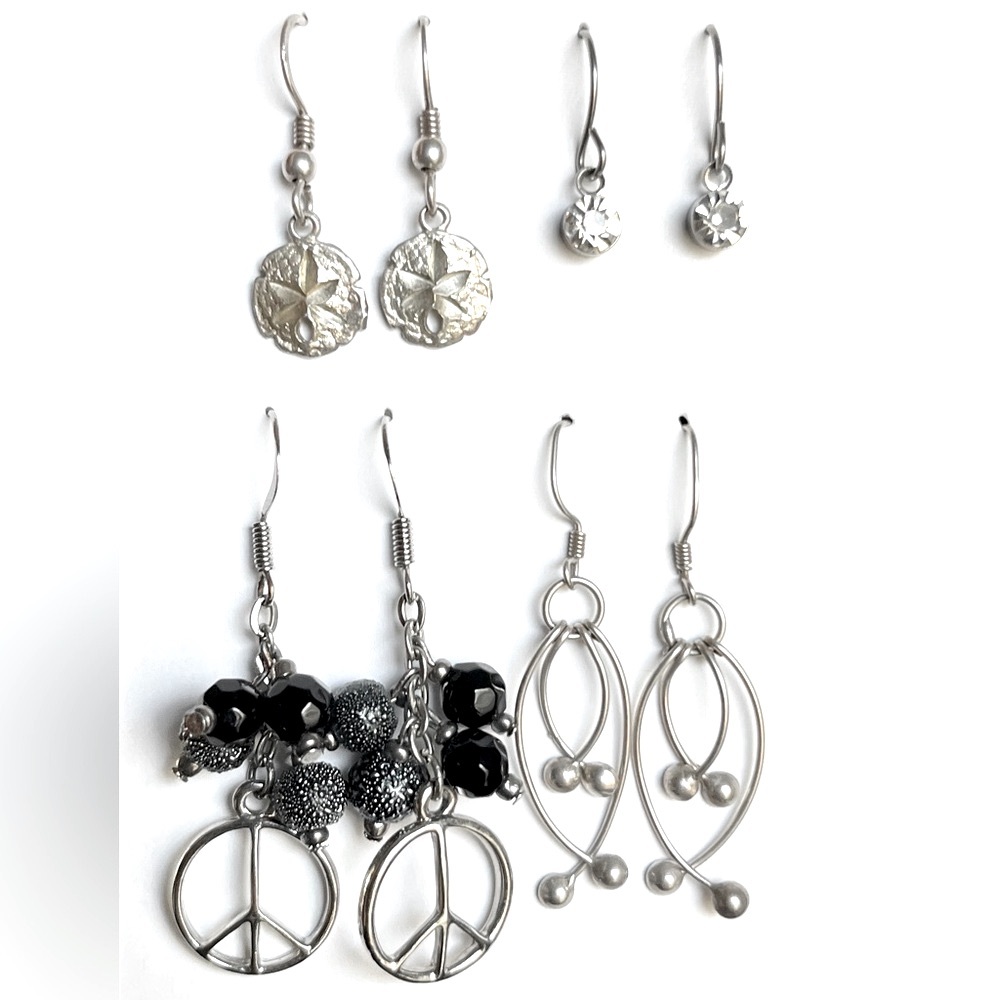 BOGO Four Pairs of Silver Tone Dangly Earrings